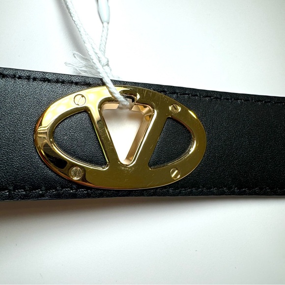 NWT Valentino Garavani Bold Edition V Logo Black Calfskin Leather Belt, Sz 80/32 main image 6